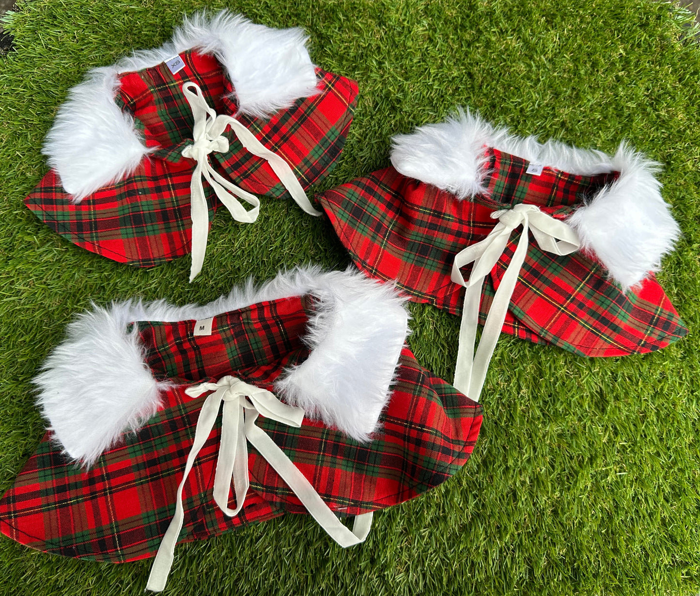Christmas Caplet with Fur Collar - Christmas Red,Green and Gold Tartan. PRE ORDER