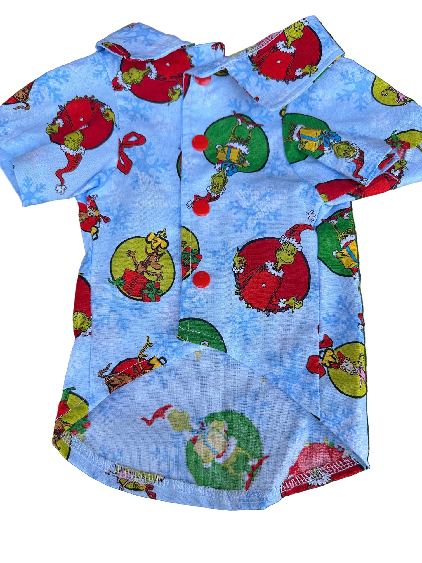 Christmas Collared Shirt Slim Fit - Christmas Grinch in Bauble on Light Blue