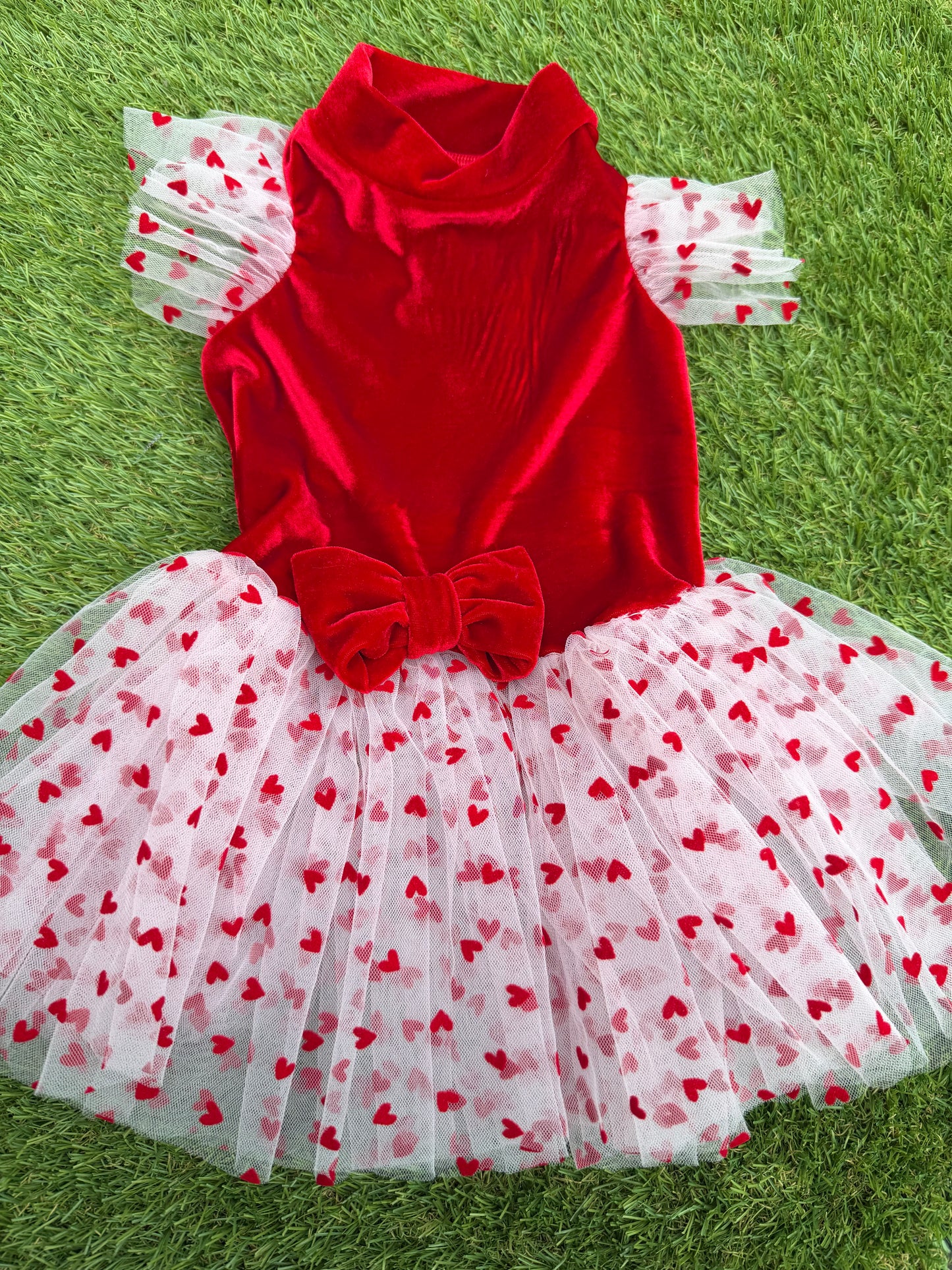 Velvet Dress - Tulle skirt with 3D Red Velvet hearts and multiple layers LUX RANGE