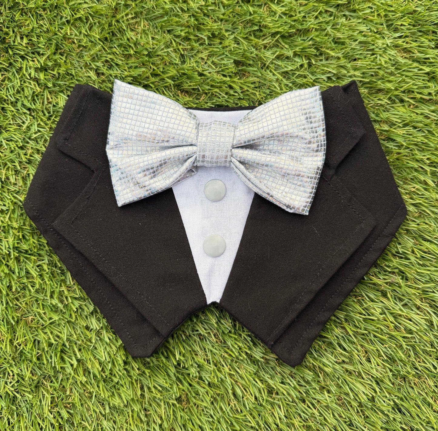 Tuxdanna - Plain Black Tuxdanna with Silver Bow Tie