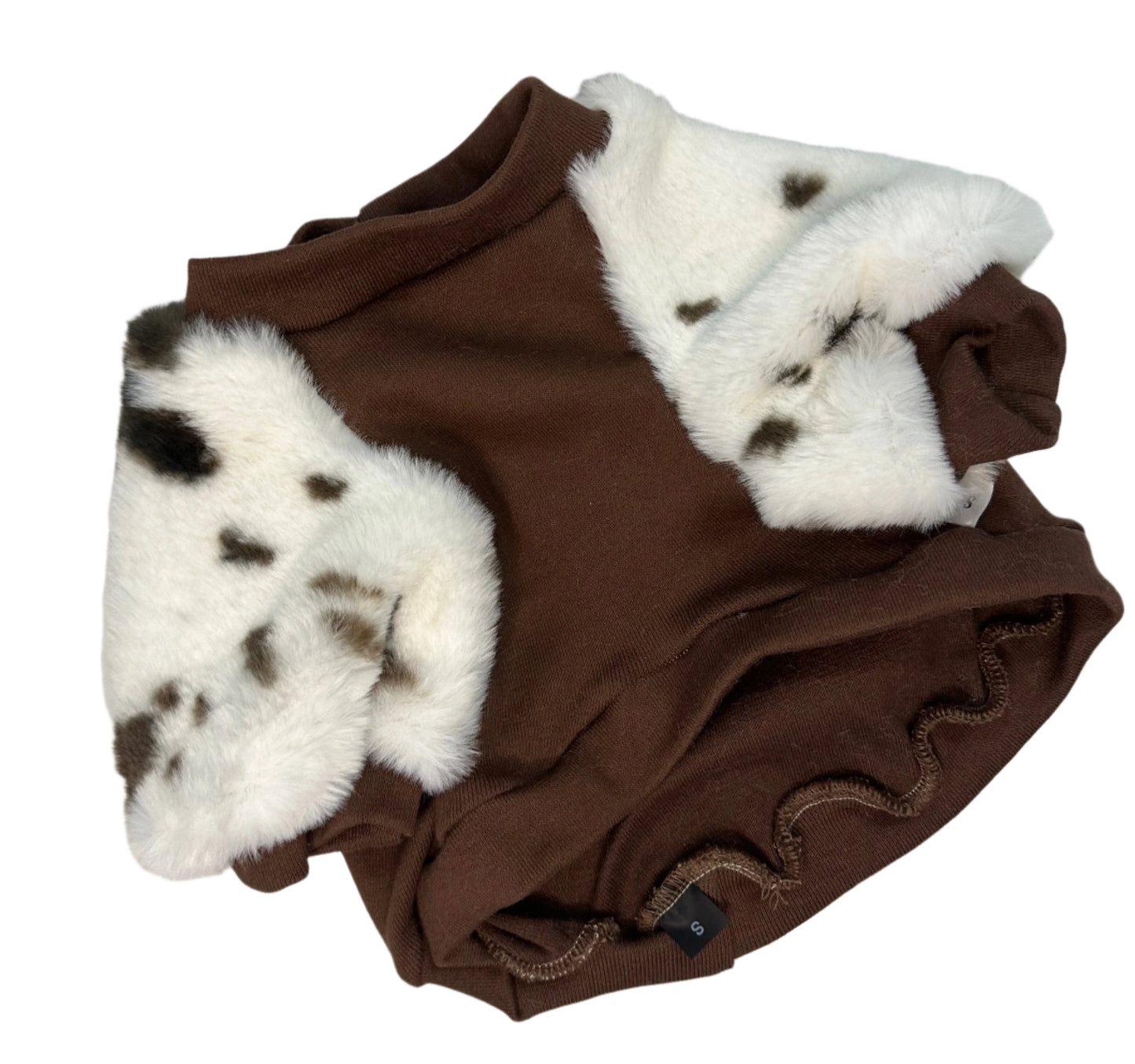 Sweater - Cow Print Choc Brown Fur Sleeves with Chocolate Brown Bodice