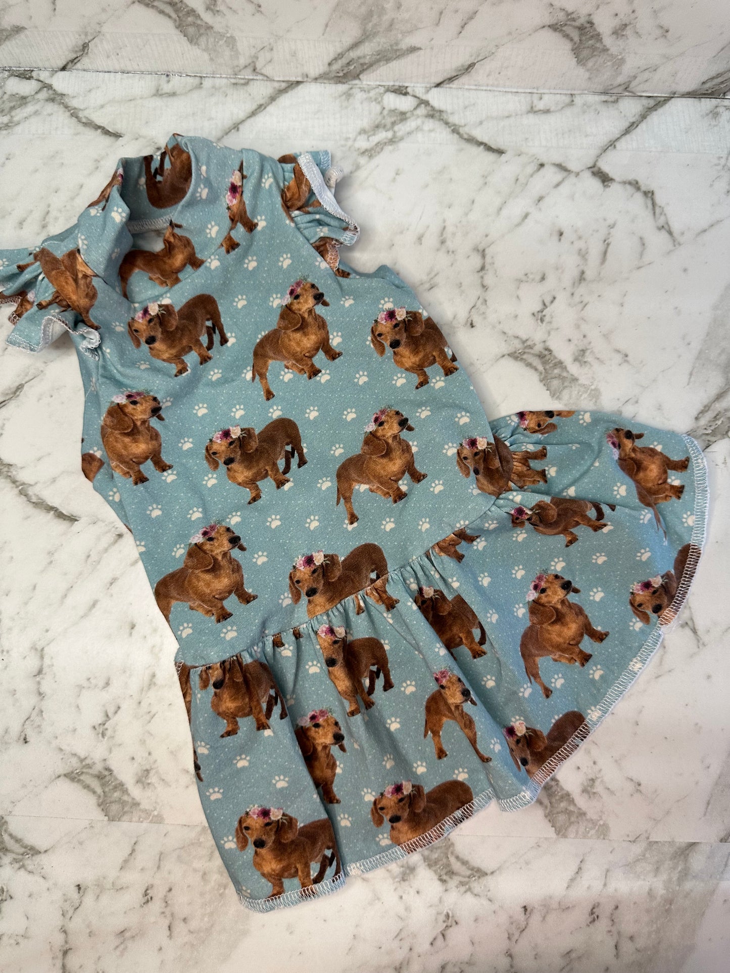 Jersey Dress - Dacshund on Blue
