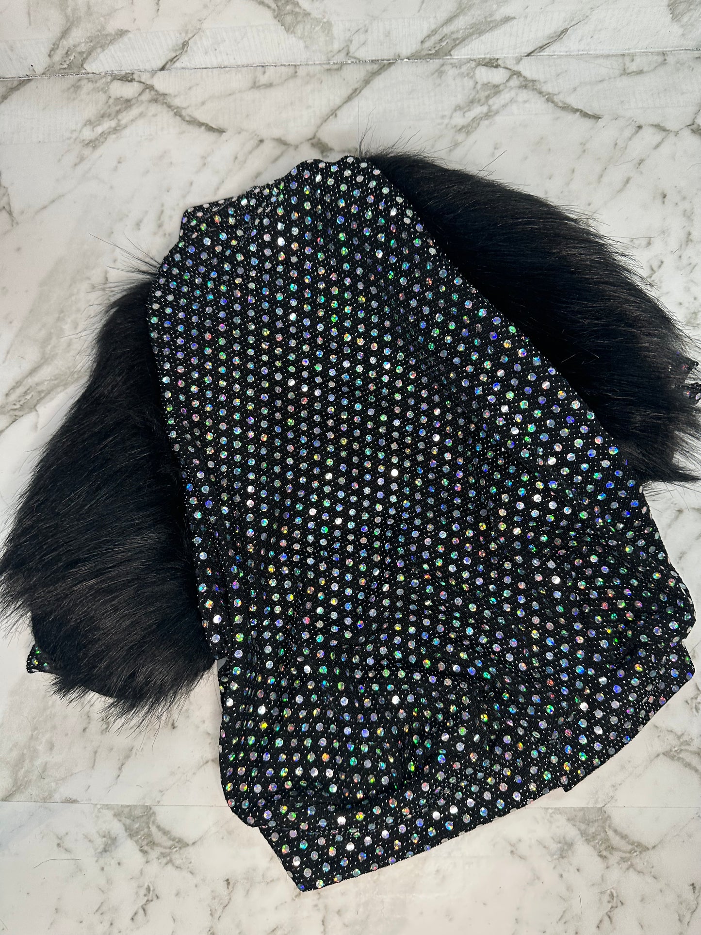 Sweater - Fur Sleeves with Disco Silver Sparkles