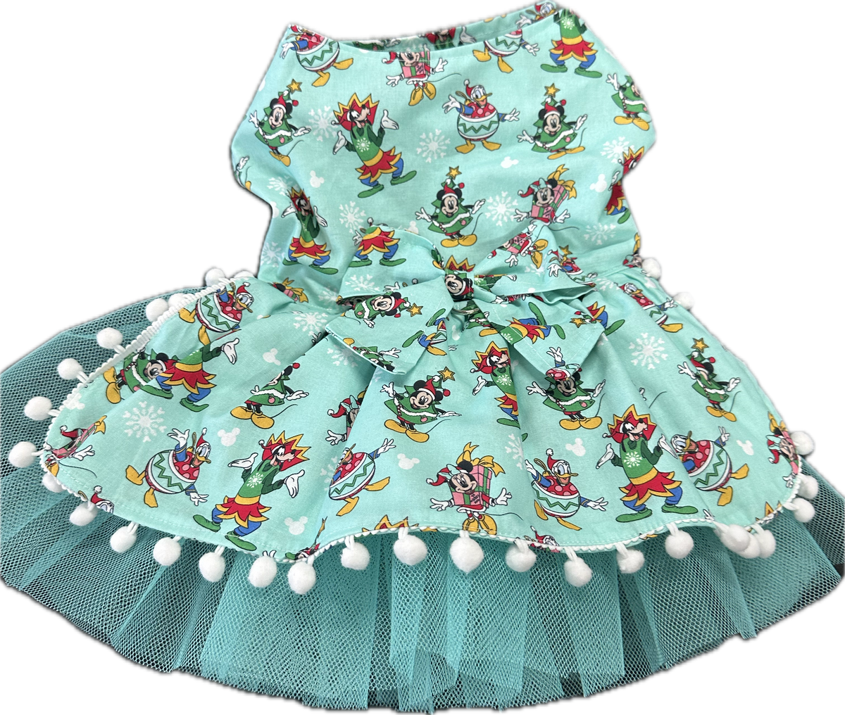 Christmas Dress - Cartoon Characters on Aqua Green