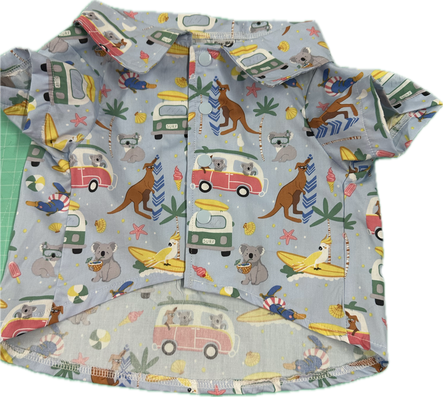 Christmas Collared Shirt - Aussie Animals Living the Van Lilfe Blue