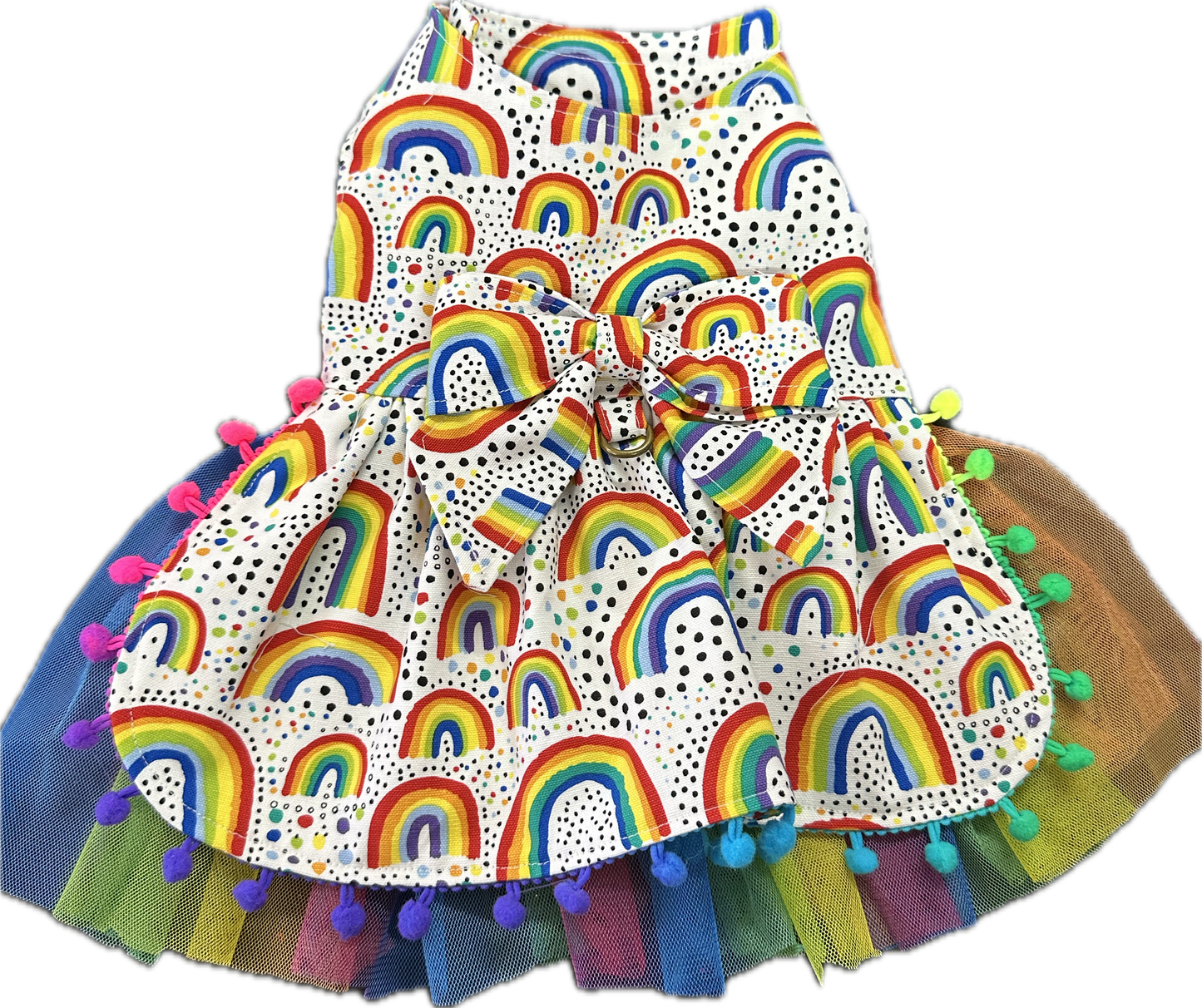 Dress -Rainbow with multicoloured tulle skirt and NEW FEATURE D ring
