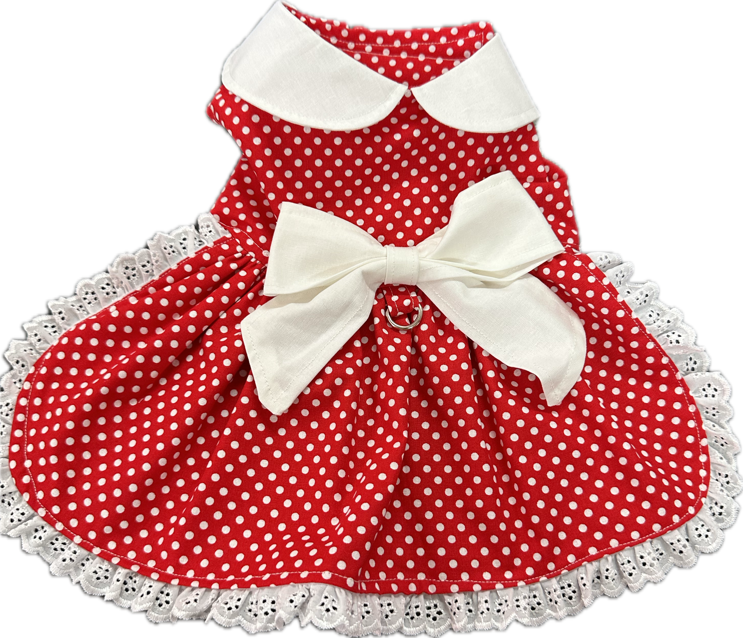 Dress - Red and White Polka Dot with white collar