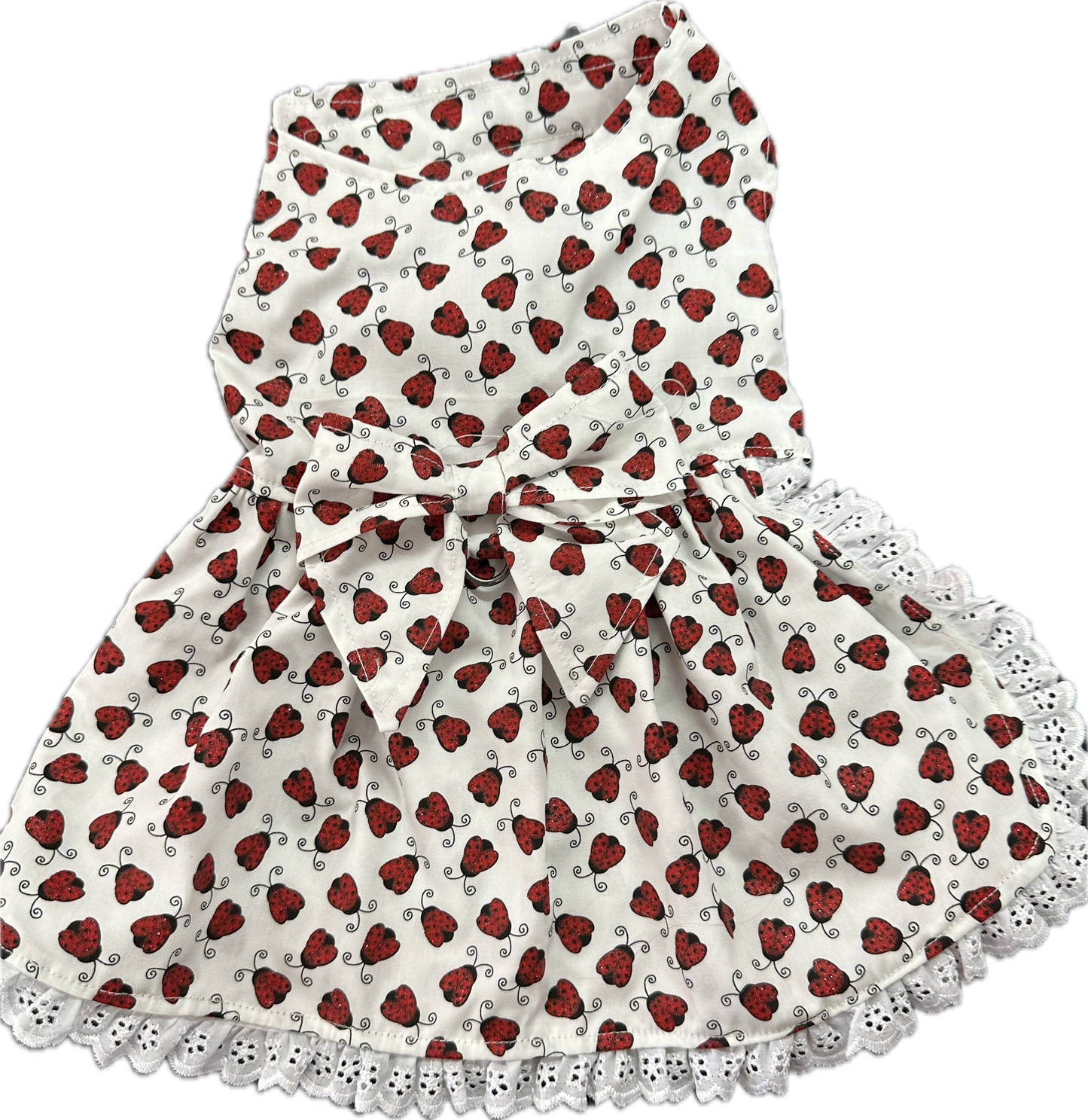 Dress- Lady Beetle with White cotton lace trim and NEW FEATURE D ring