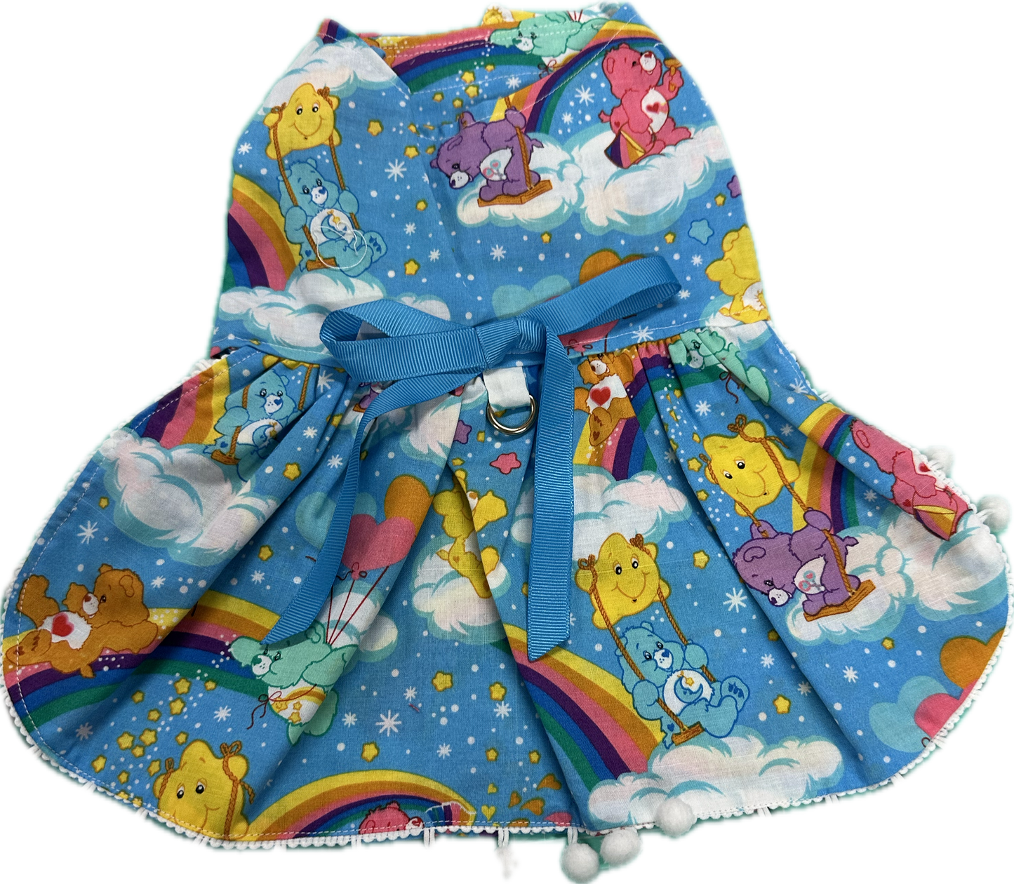 Dress -Care Bears (retro)on Blue trimmed with Pom Pom