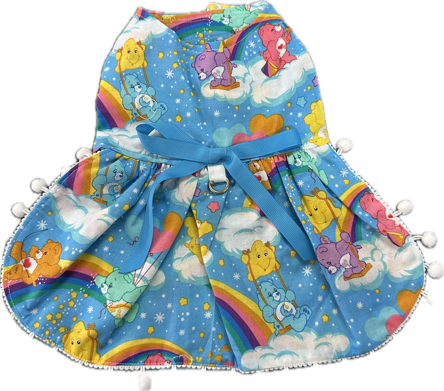 Dress -Care Bears (retro)on Blue trimmed with Pom Pom