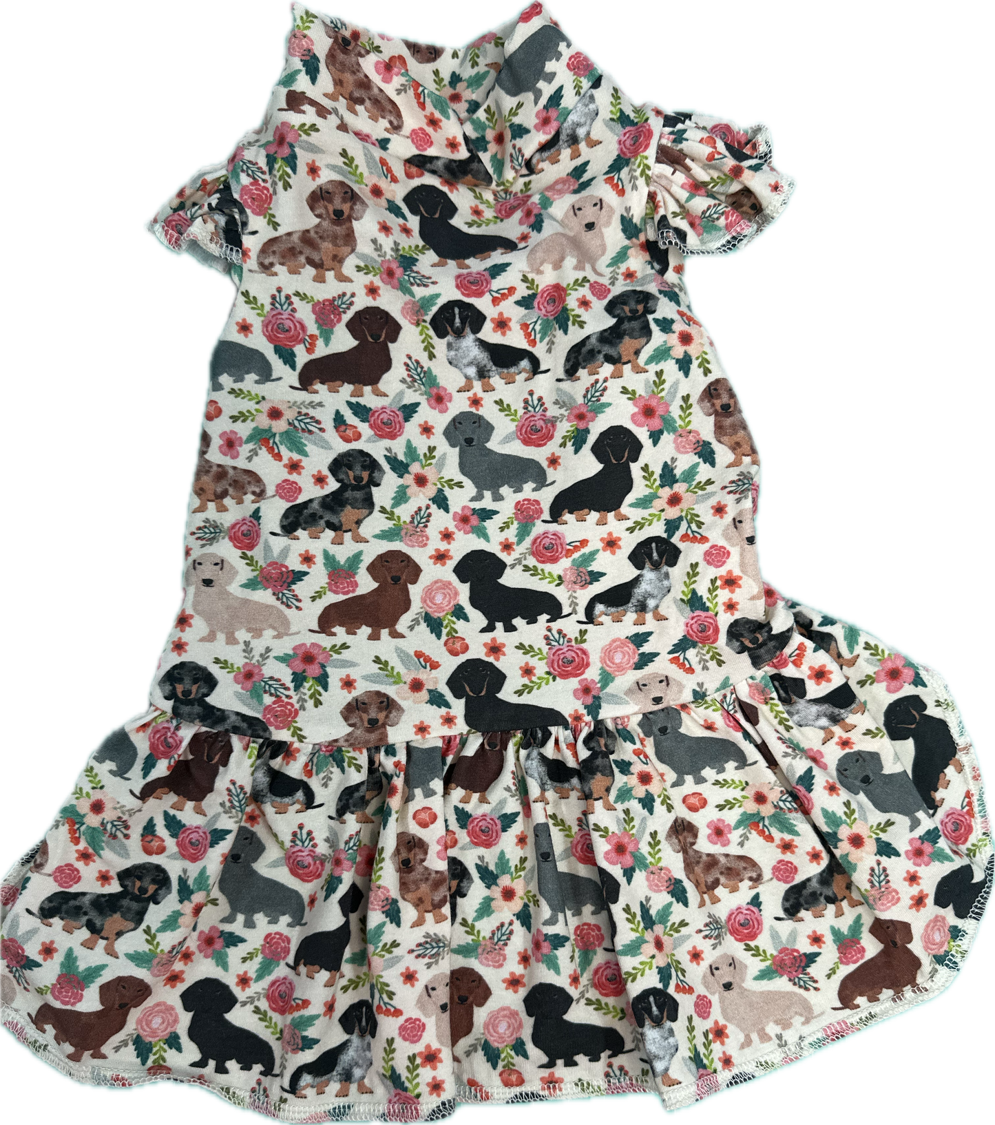 Jersey Dress - Dachshund neutral tones with flowers