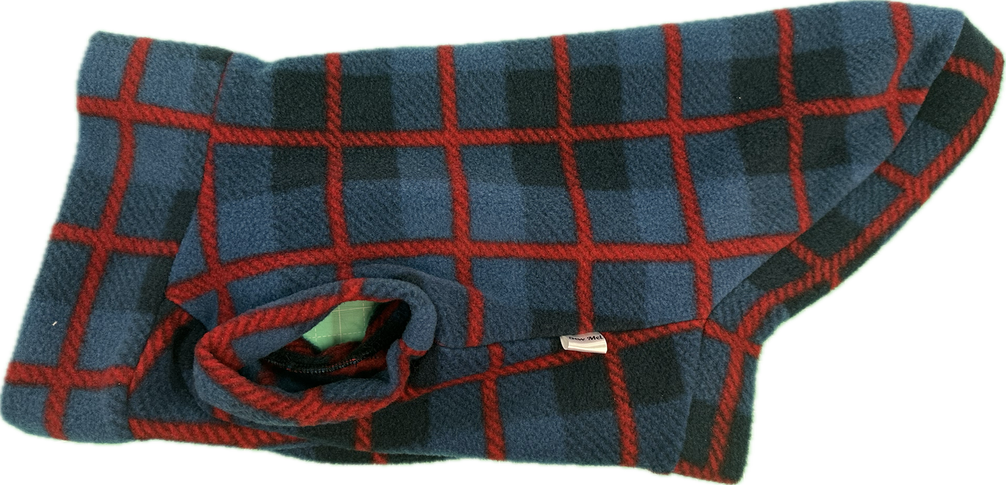 Long Dog Fleece Sweater - Blue Tartan