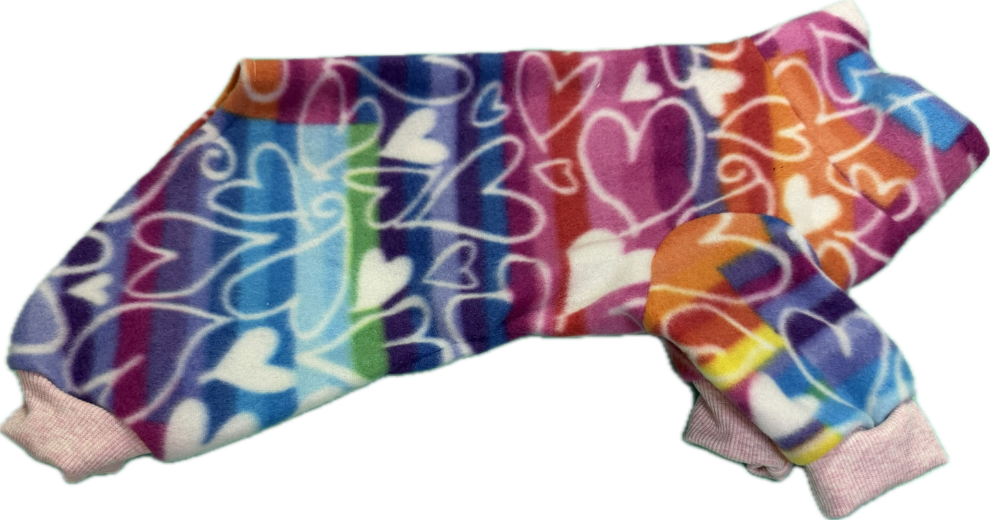 Onesie - Fleece Fabric - Love Hearts with stripes