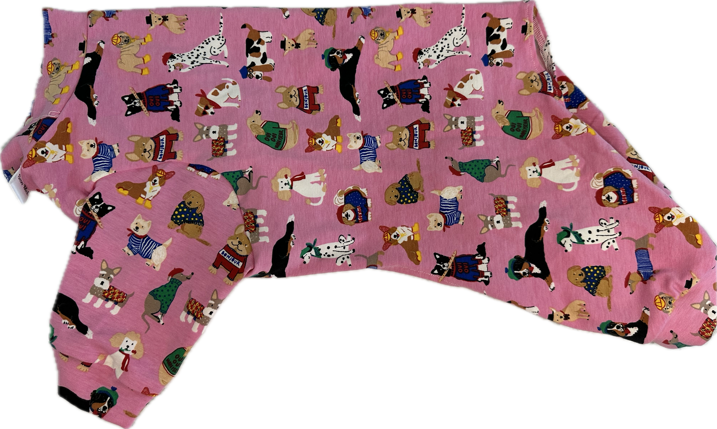 Onesie - Mixed Breeds of Dogs on Pink Background