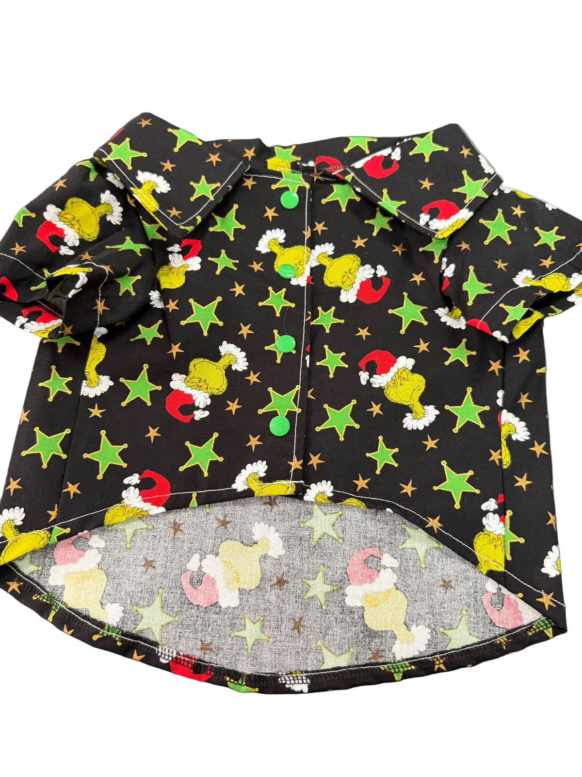 Christmas Collared Shirt wide fit - Grinch with Santa hat on black