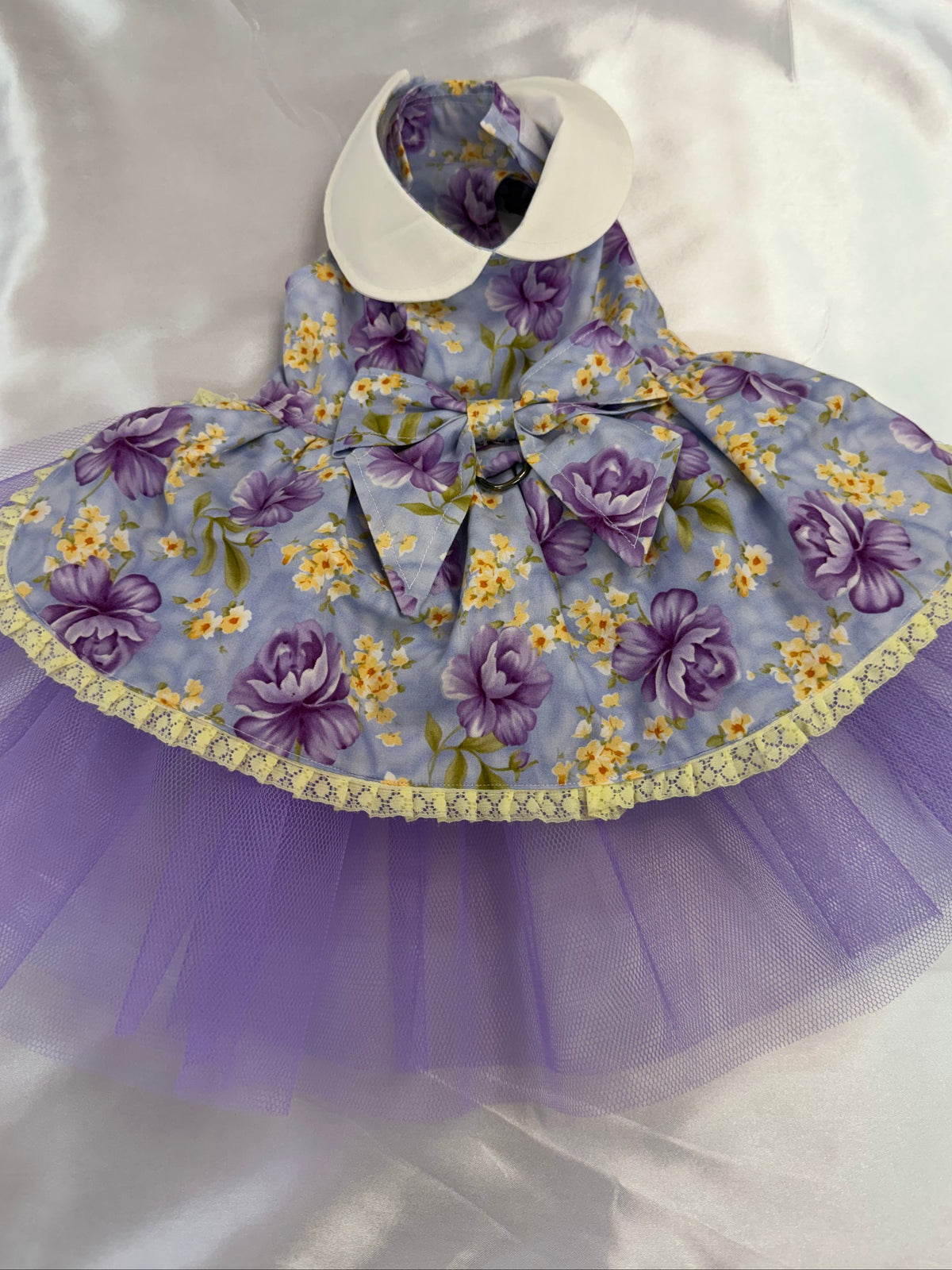 Dress - Mauve and purple flowers trimmed with yellow