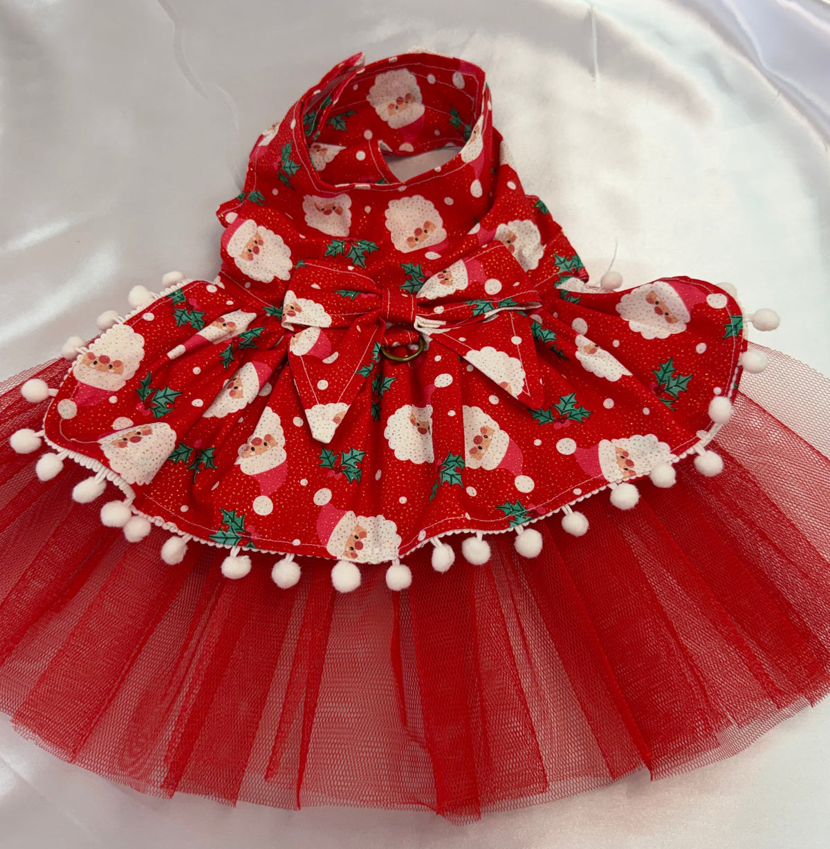 Christmas Dress - Santa on Glitter Print with Red Tulle underskirt