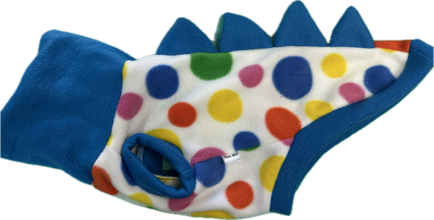 Dinosaur Jumper -Mulitcoloured Spots with Blue Colllar and Multicoloured Spikes