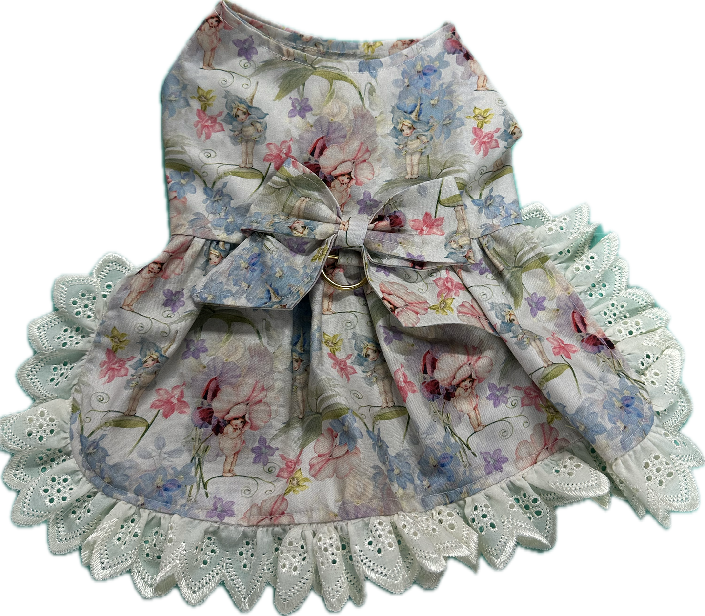 Dress - May Gibbs pastel print with broderie trim and NEW FEATURE D ring (Copy)