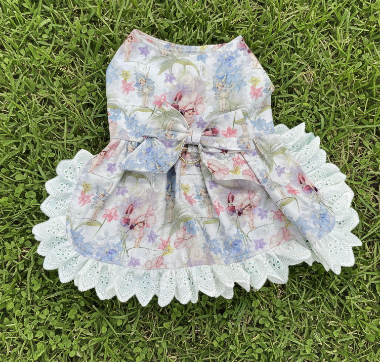 Dress - May Gibbs pastel print with broderie trim and NEW FEATURE D ring