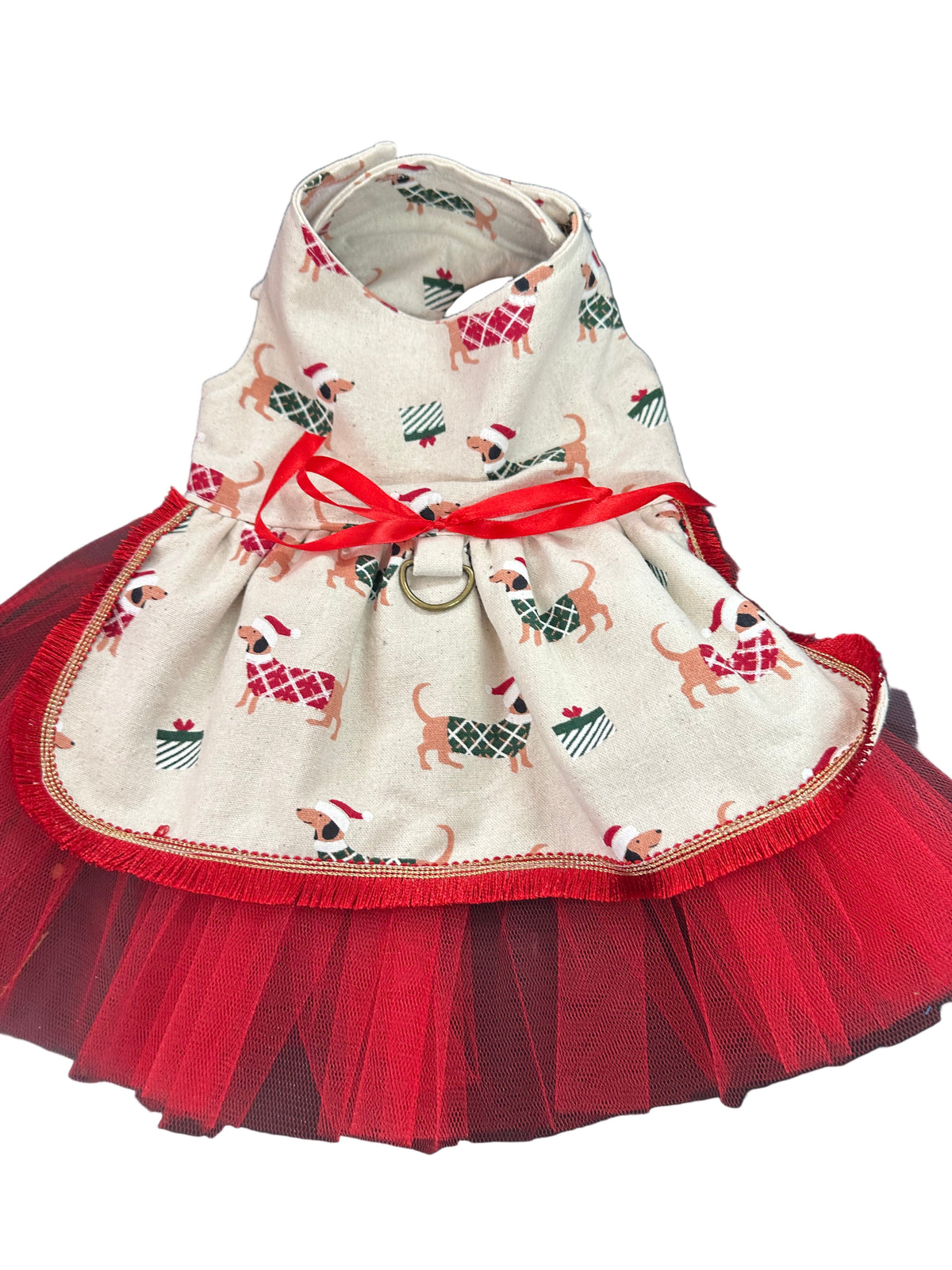 Christmas Dress - Dachshund on Neutral Background