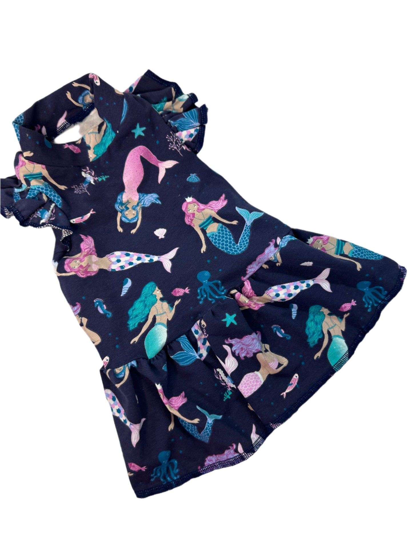 Jersey Dress - Mermaids swimming on Navy