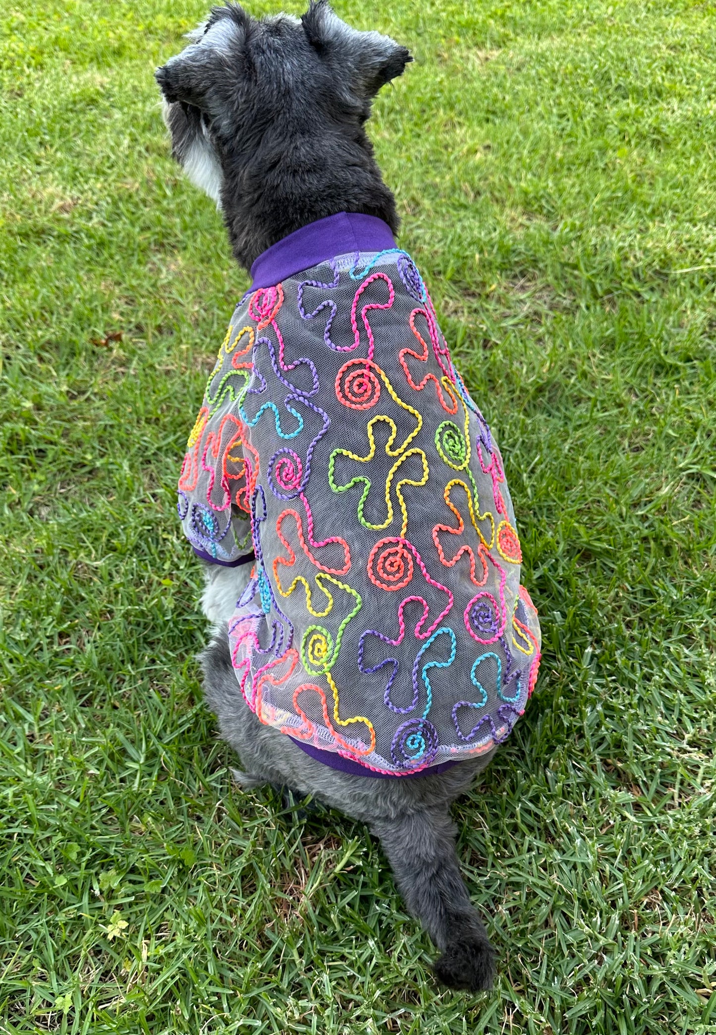 Sheer Top with Fluro Rainbow Swirl on White mesh