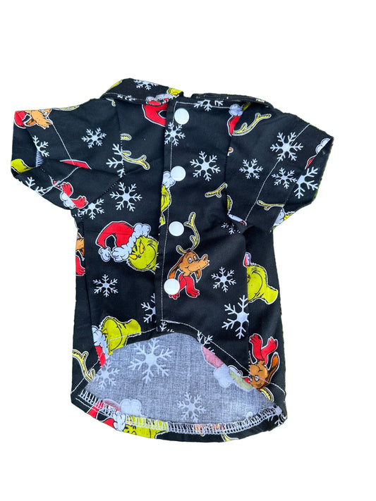 Christmas Collared Shirt Slim Fit  - Christmas Grinch on Black