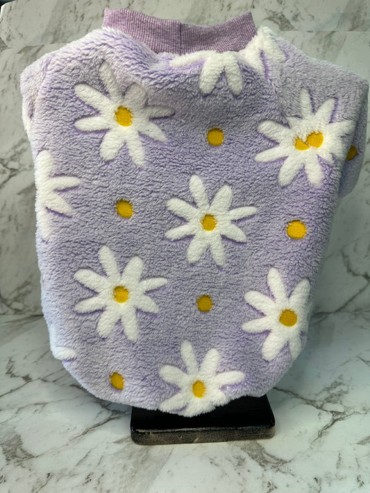 Dog Sweater - Mink Fleece White Daisies on mauve
