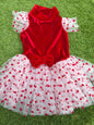 Velvet Dress - Tulle skirt with  3D Red Velvet hearts and multiple layers LUX RANGE