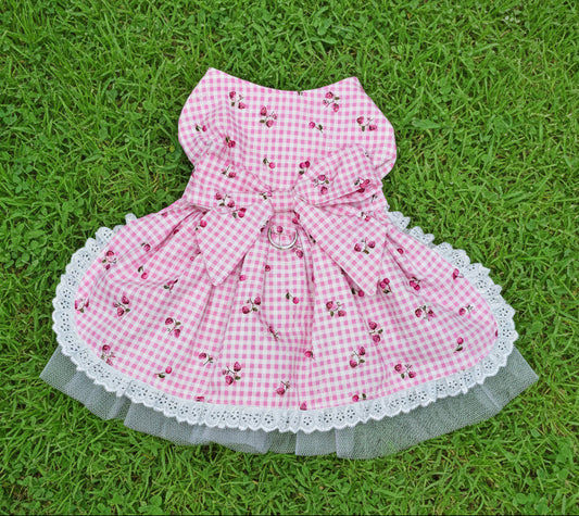 Dress- Cherries on Pink Gingham  with Tulle Skirt NEW D ring