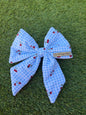 Sailor Bow - Blue Gingham with Strawberries
