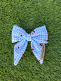 Sailor Bow - Blue Gingham with Strawberries