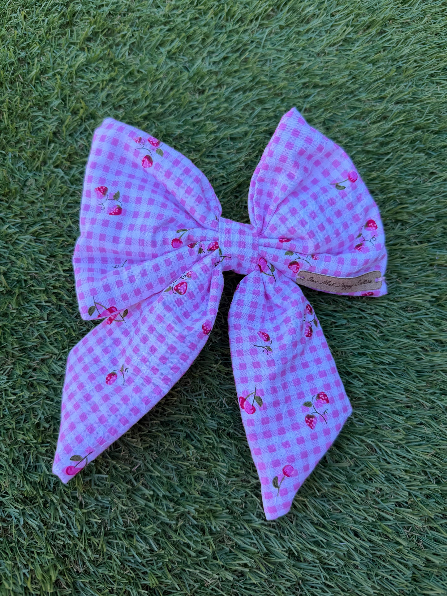 Sailor Bow -  Pink Gingham with Cherries