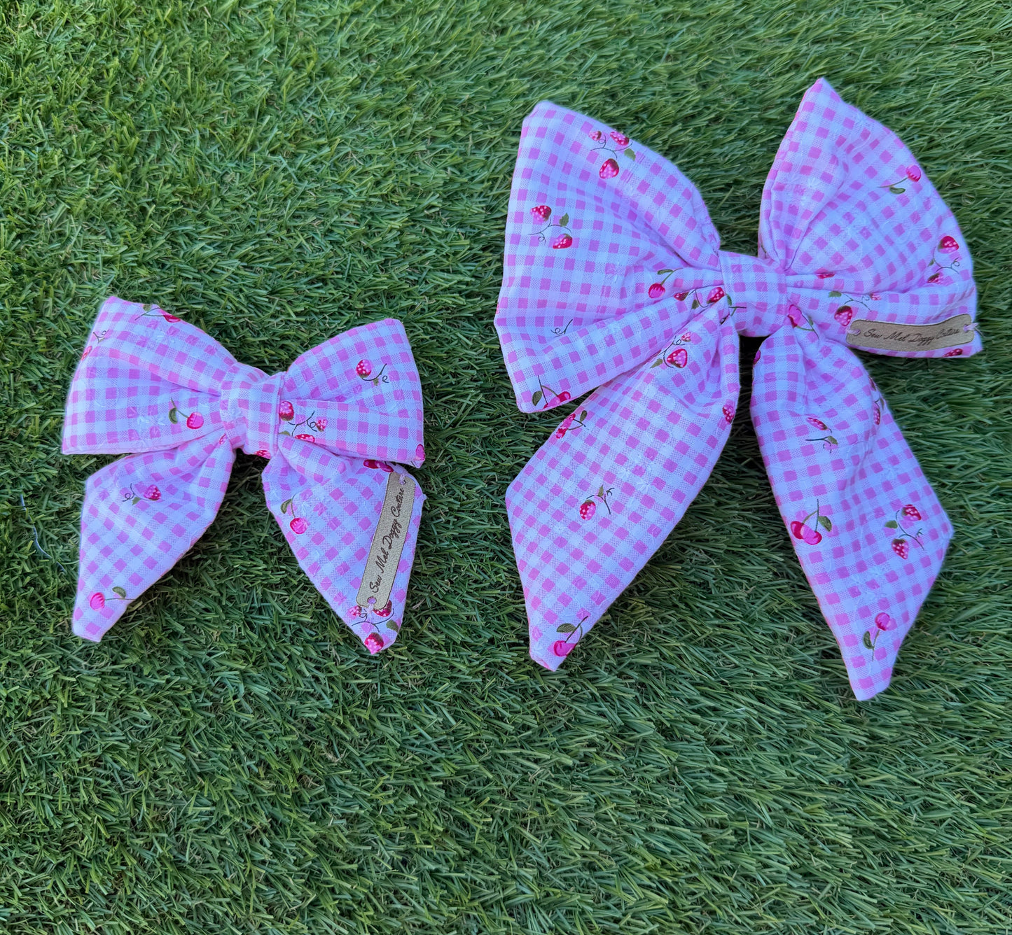 Sailor Bow -  Pink Gingham with Cherries