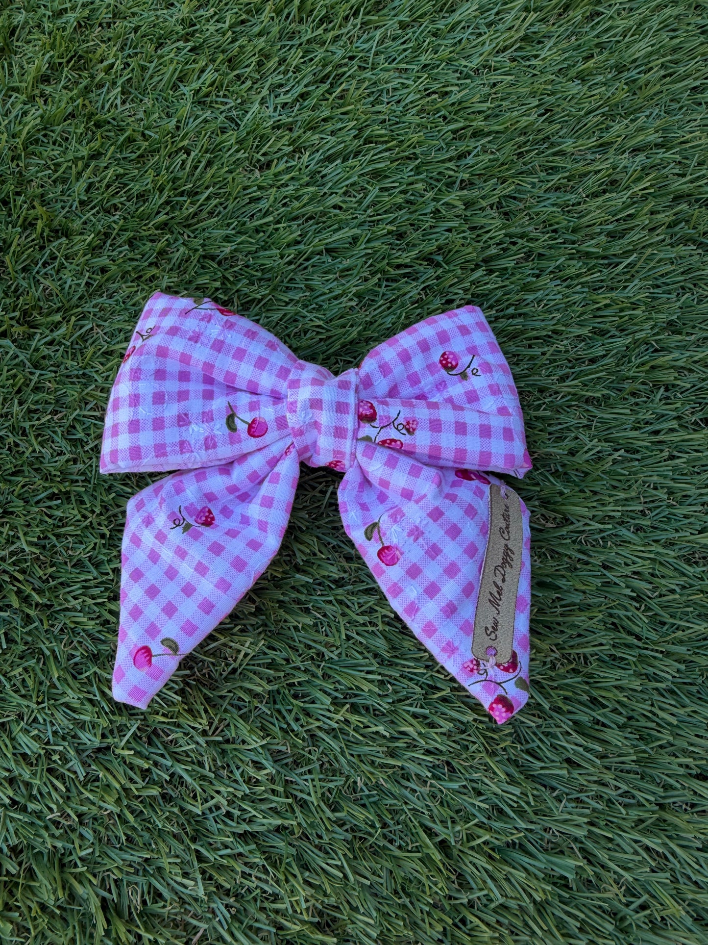Sailor Bow -  Pink Gingham with Cherries