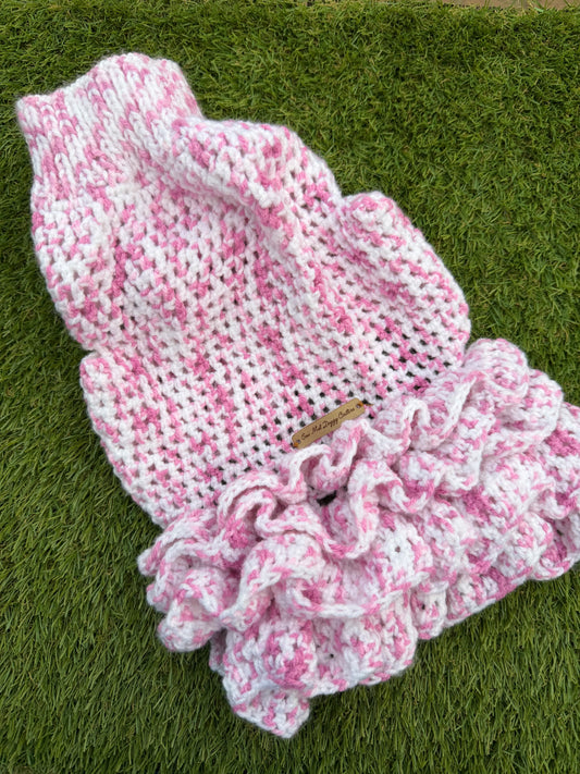 Crochet Dress - Pink and White Variegated Colour