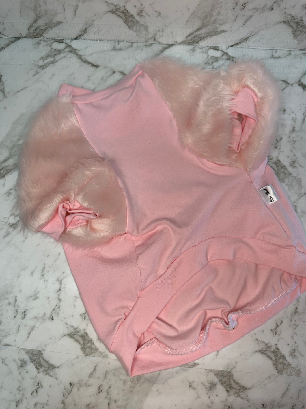 Dog Sweater -  Baby Pink Fur Sleeves with Pink  Body