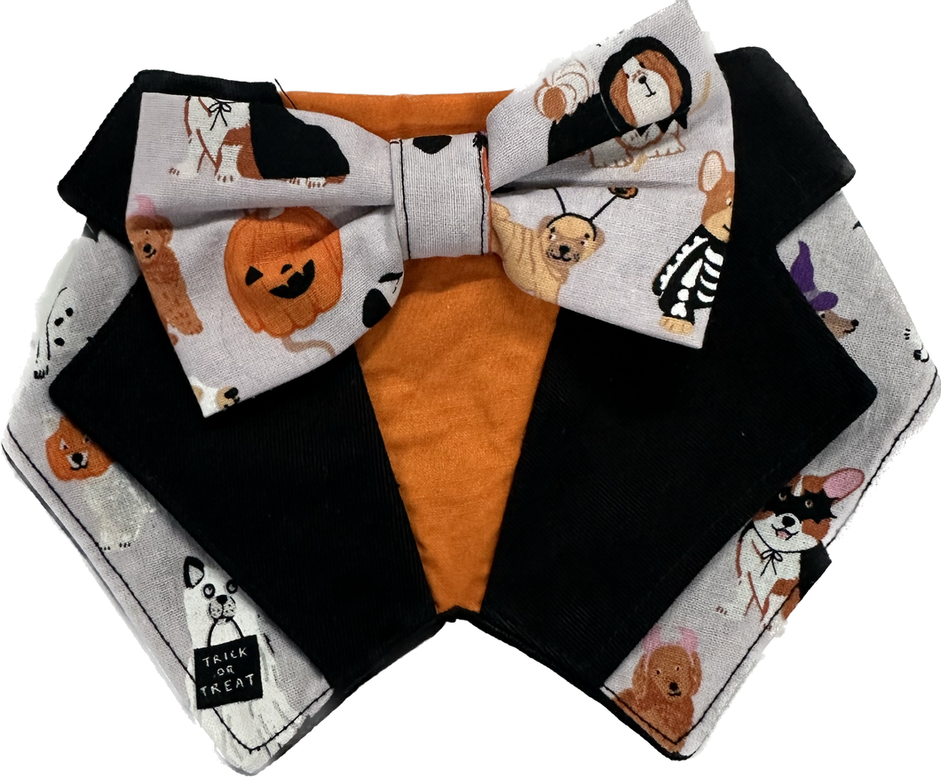 Tuxedo Bandana - Halloween Orange Dogs and Pumpkins