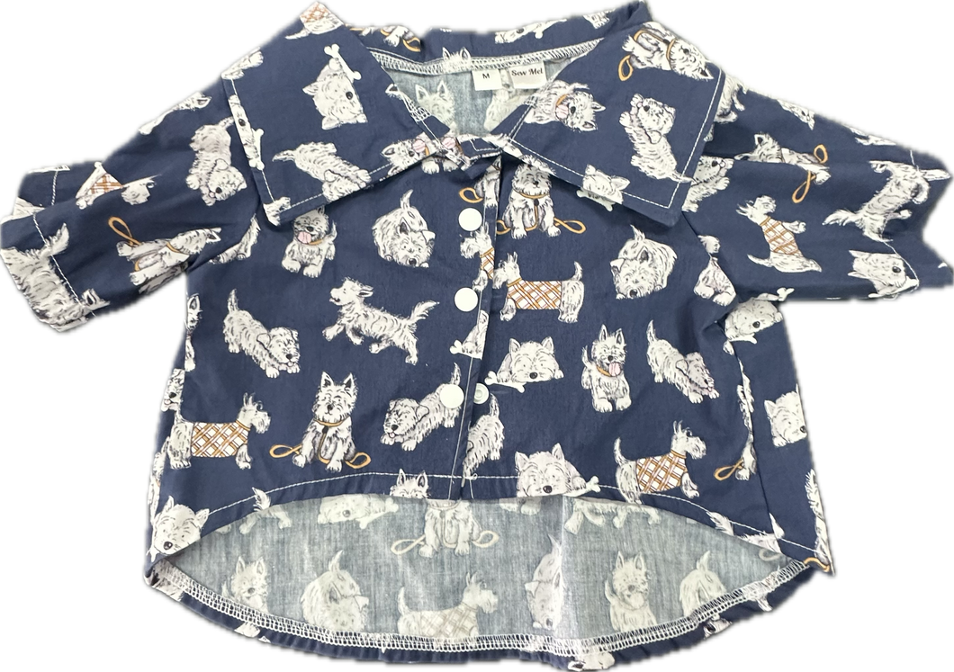 Collared Shirt  - Scrappy Dog on Navy Blue