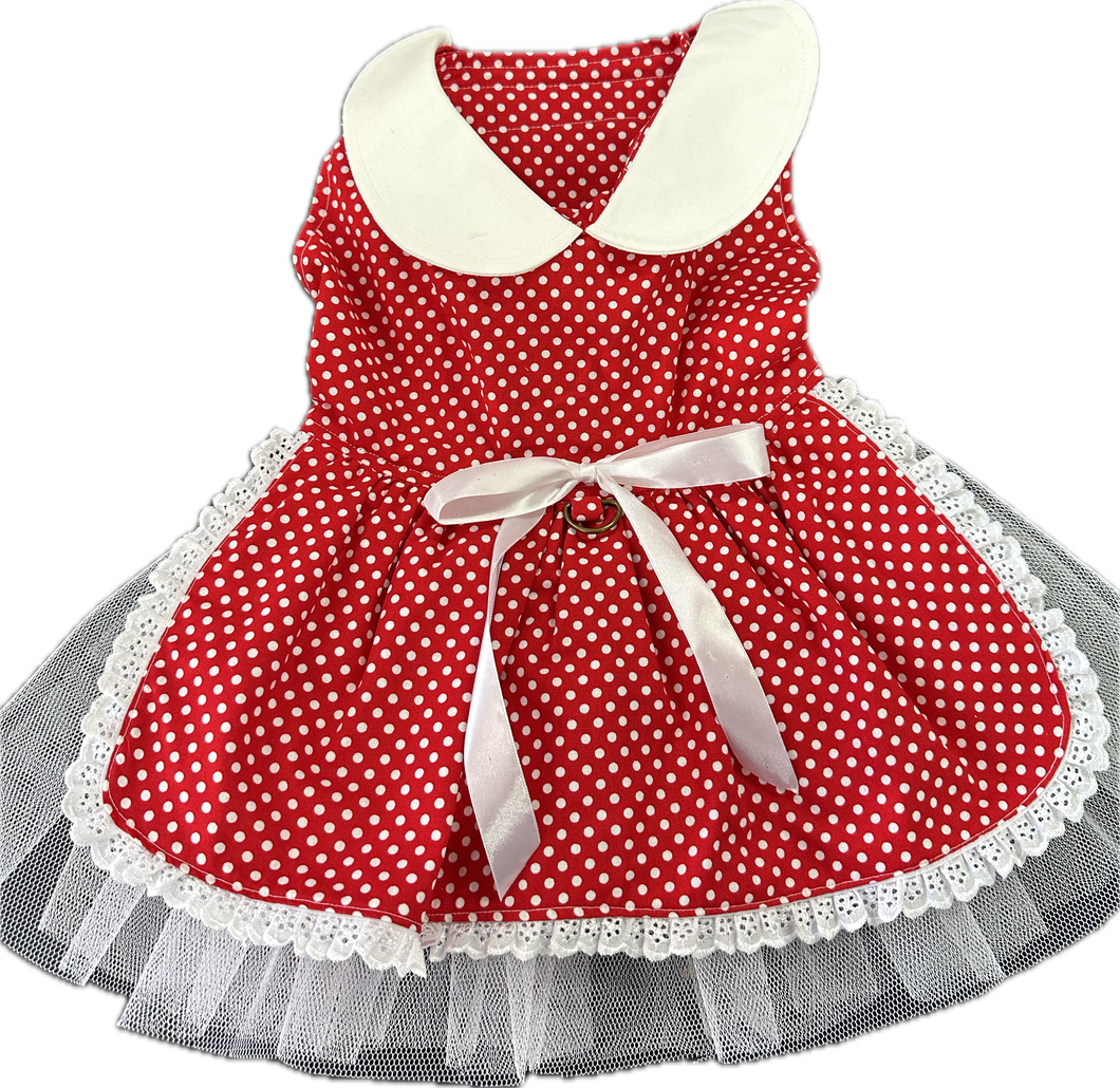 Doggy Dress - Red and White Polka Dot with white collar