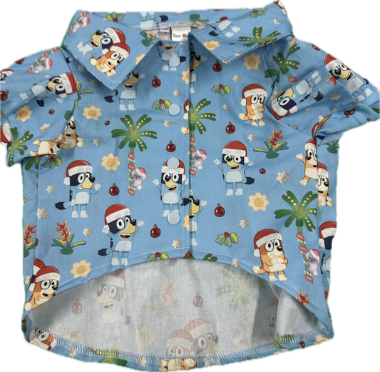 Christmas Collared Shirt - Christmas Bluey. LIGHT BLUE