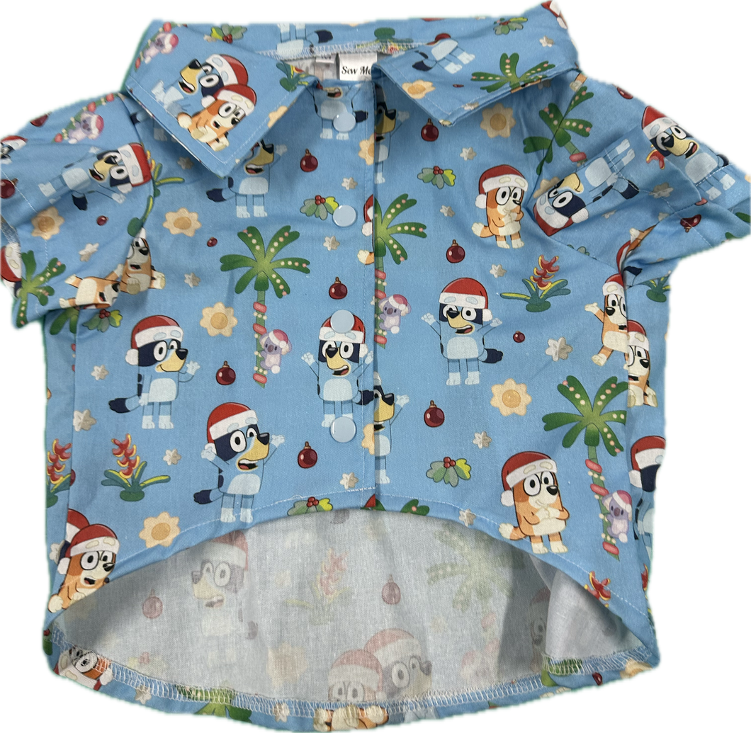 Christmas Collared Shirt - Christmas Bluey. LIGHT BLUE