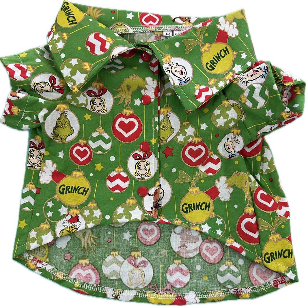 Christmas Collared Shit - Grinch with Christmas Baubles Grren