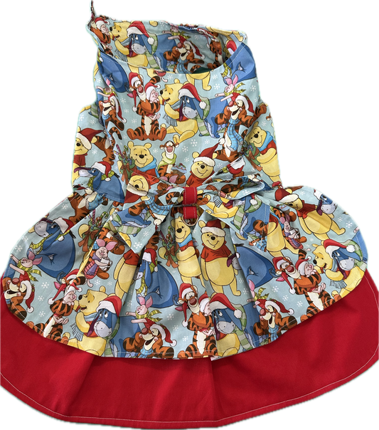 Christmas Dress - Winnie the Pooh with Red Fabric underskirt