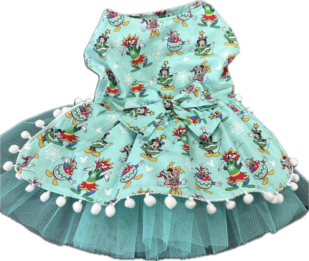 Christmas Dress - Mouse and Friends  on Aqua background