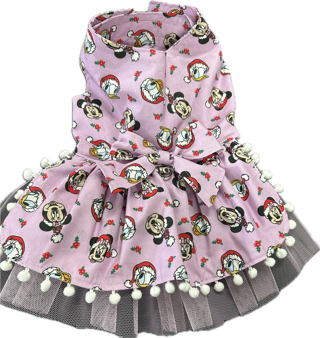 Christmas Dress - Mouse and Friends  on Pale pink with Tulle underskirt