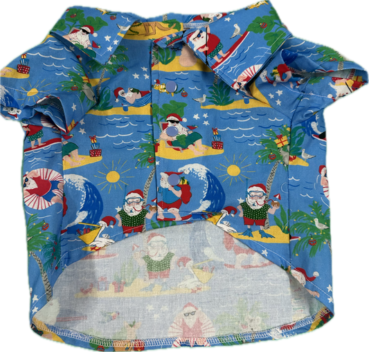 Christmas Collared Shirt - Surfing Santa