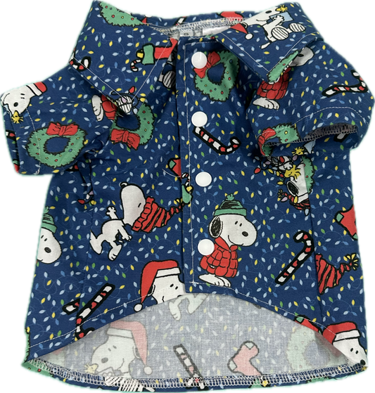 Christmas Collared Shirt - Snoopy on Blue