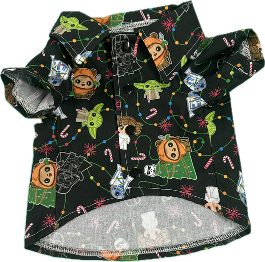 Christmas Collared Shirt - Stars Wars Cartoon Character on Black
